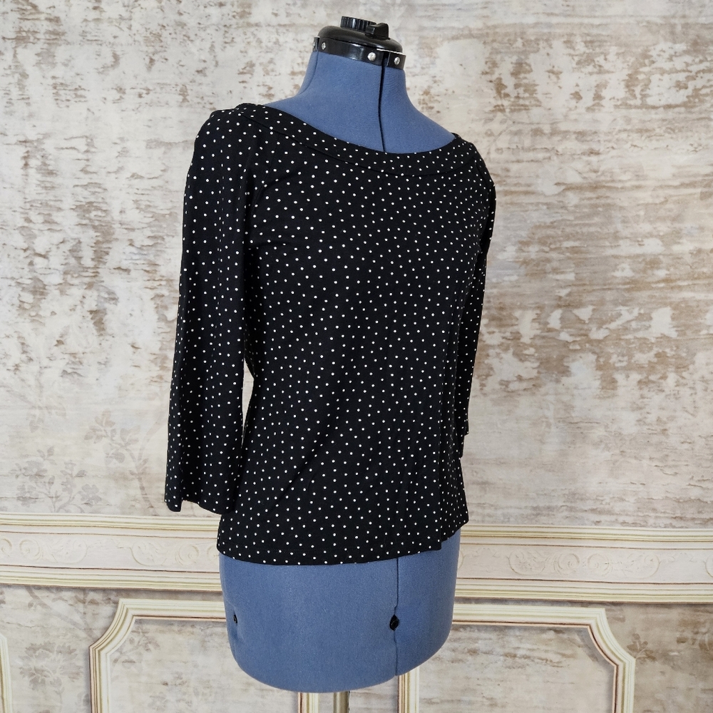 Louie et Lucie Black Polka Dot Top M Boatneck 3/4 Sleeve Rockabilly Retro Pinup - Picture 6 of 8